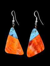 Navajo Spiny Oyster and Turquoise Dangle Earrings - PuebloDirect.com