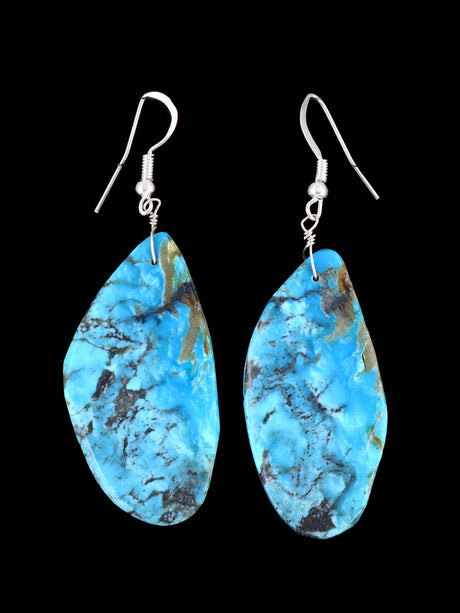 Navajo Turquoise Slab Dangle Earrings - PuebloDirect.com