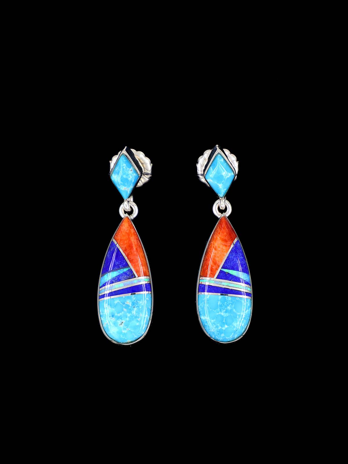 Navajo Sterling Silver Inlay Post Earrings - PuebloDirect.com