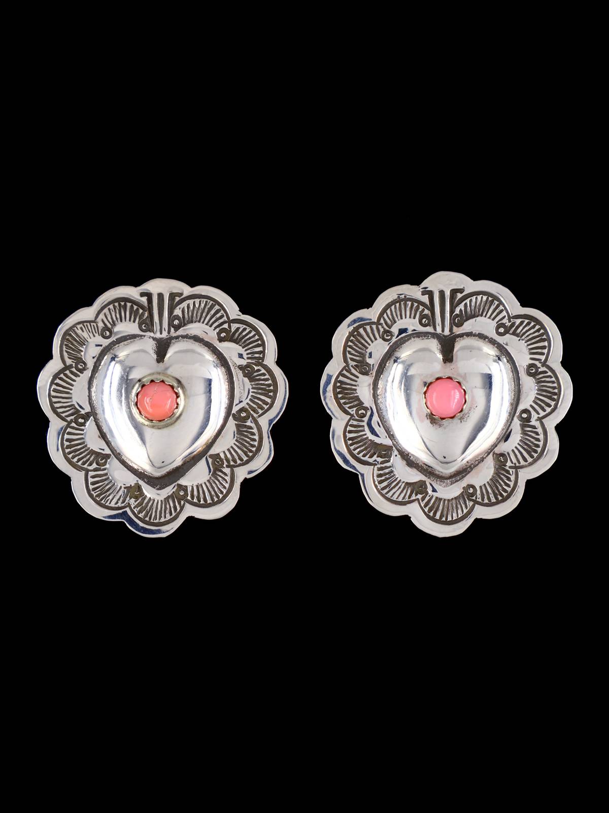 Native American Sterling Silver Coral Post Earrings - PuebloDirect.com