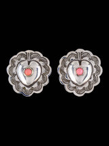 Native American Sterling Silver Coral Post Earrings - PuebloDirect.com