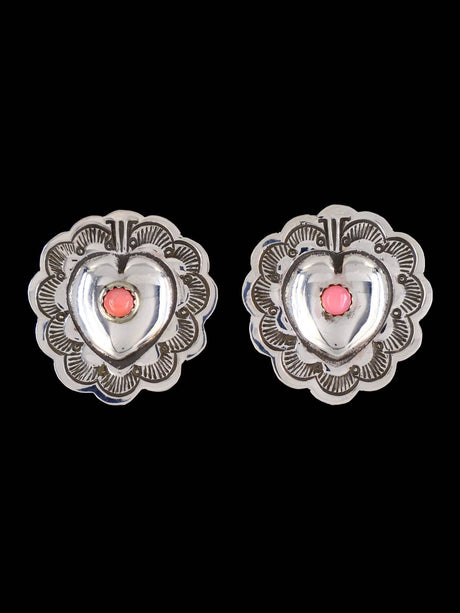 Native American Sterling Silver Coral Post Earrings - PuebloDirect.com