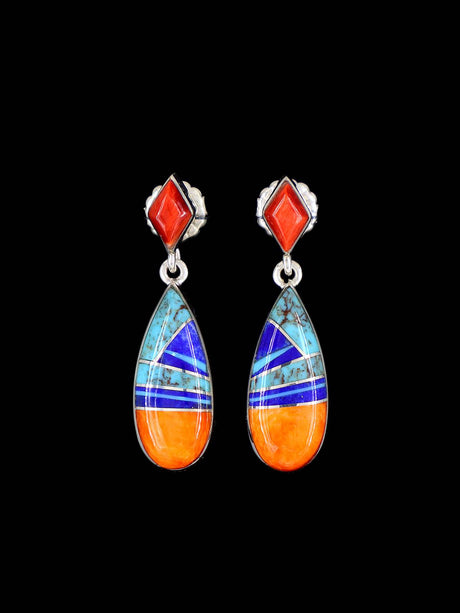 Navajo Sterling Silver Inlay Post Earrings - PuebloDirect.com