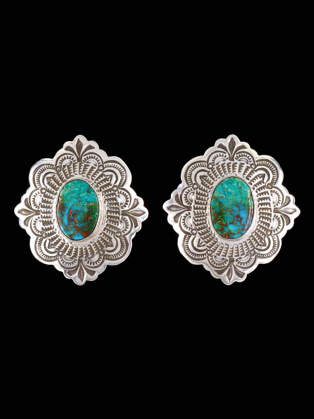 Native American Sterling Silver Turquoise Mountain Post Earrings - PuebloDirect.com