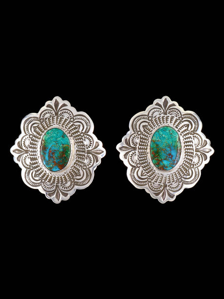 Native American Sterling Silver Turquoise Mountain Post Earrings - PuebloDirect.com
