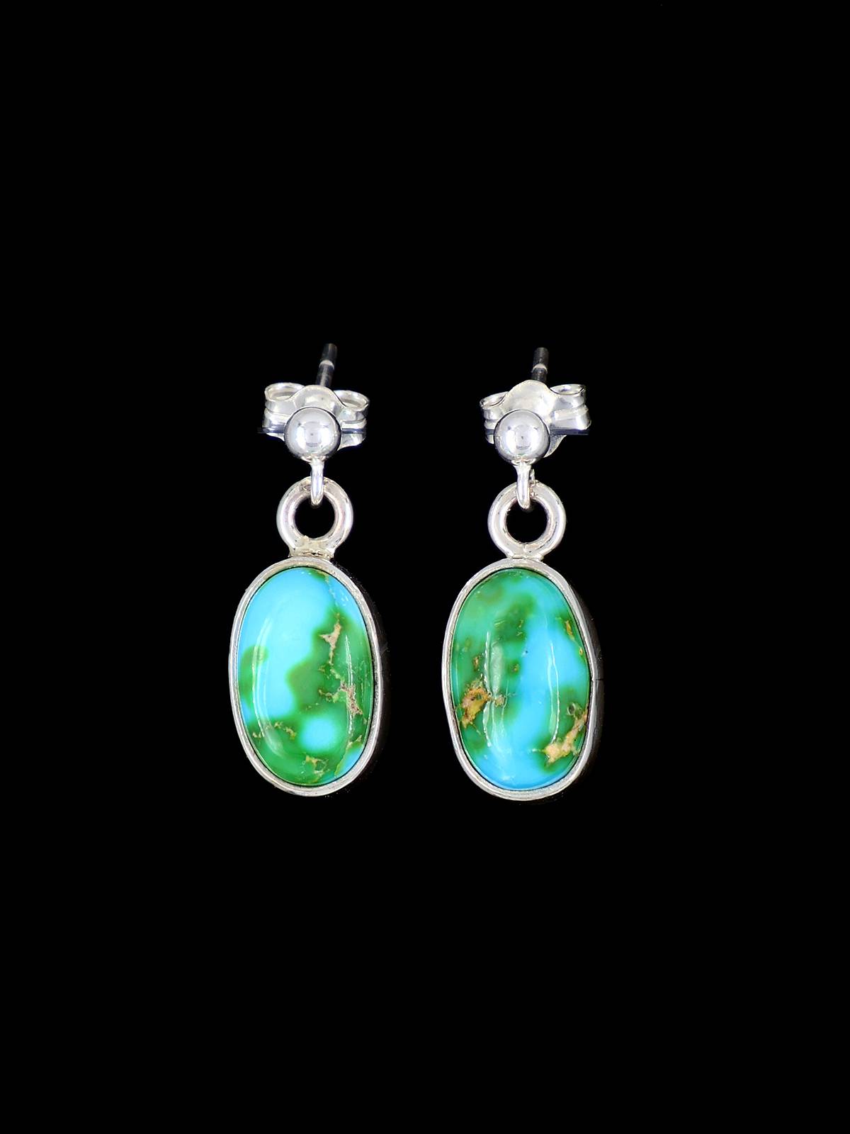 Navajo Sterling Silver Sonoran Gold Turquoise Post Earrings - PuebloDirect.com