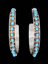 Zuni Sterling Silver Turquoise Hoop Post Earrings - PuebloDirect.com