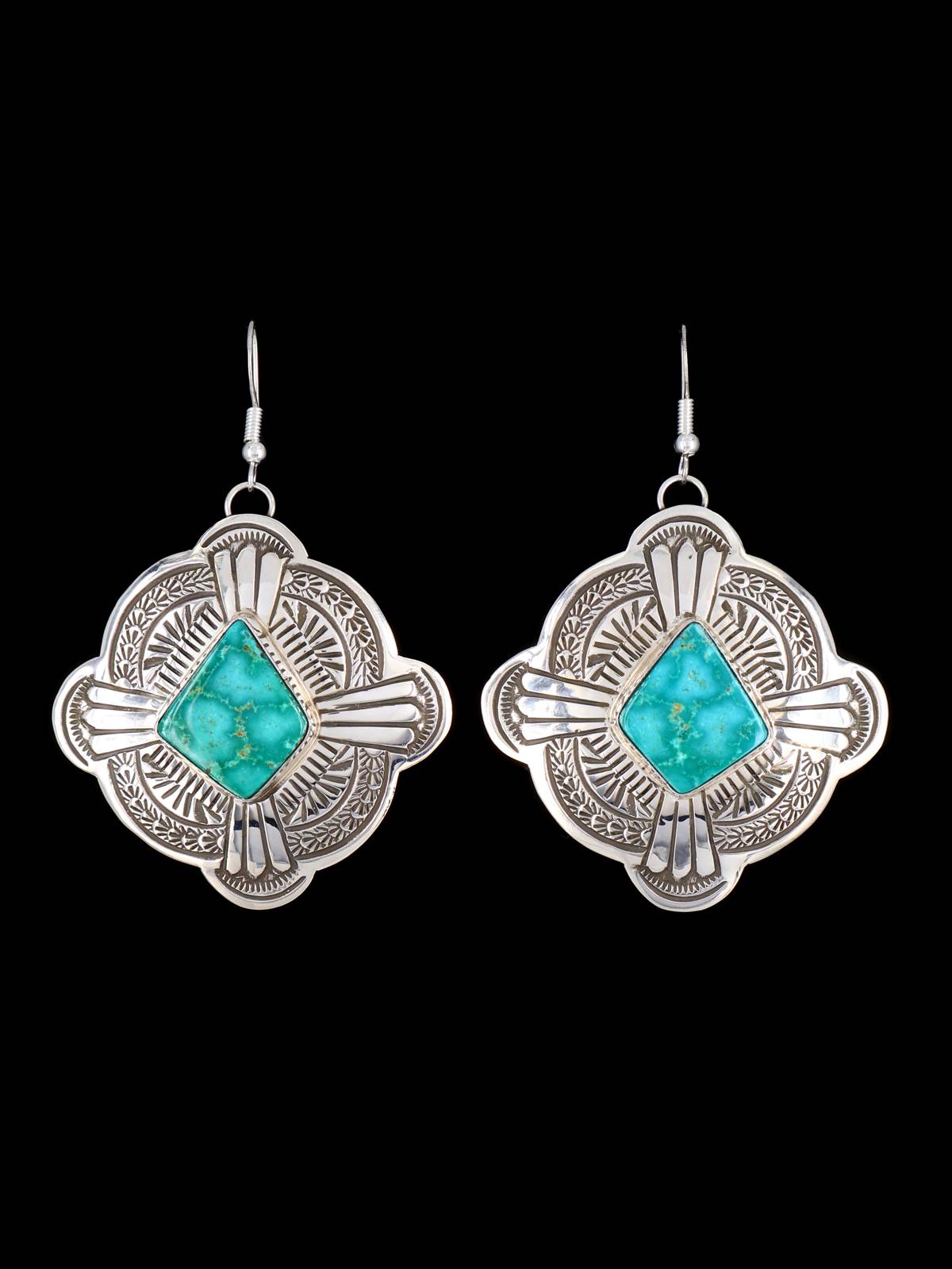 Native American Sterling Silver Turquoise Mountain Dangle Earrings - PuebloDirect.com
