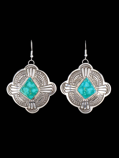 Native American Sterling Silver Turquoise Mountain Dangle Earrings - PuebloDirect.com
