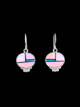 Navajo Pink Conch and Turquoise Sterling Silver Inlay Dangle Earrings - PuebloDirect.com