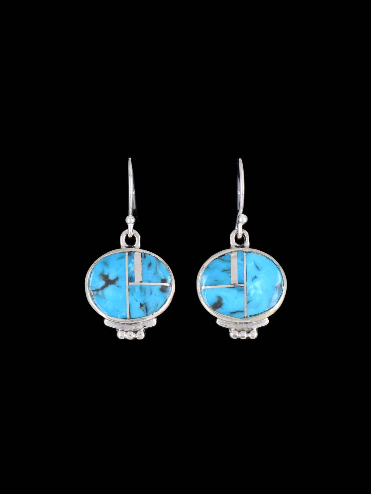 Navajo Turquoise Sterling Silver Inlay Dangle Earrings