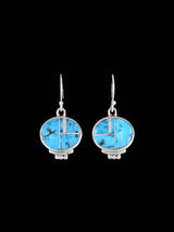 Navajo Turquoise Sterling Silver Inlay Dangle Earrings