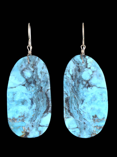 Navajo Turquoise Slab Dangle Earrings - PuebloDirect.com