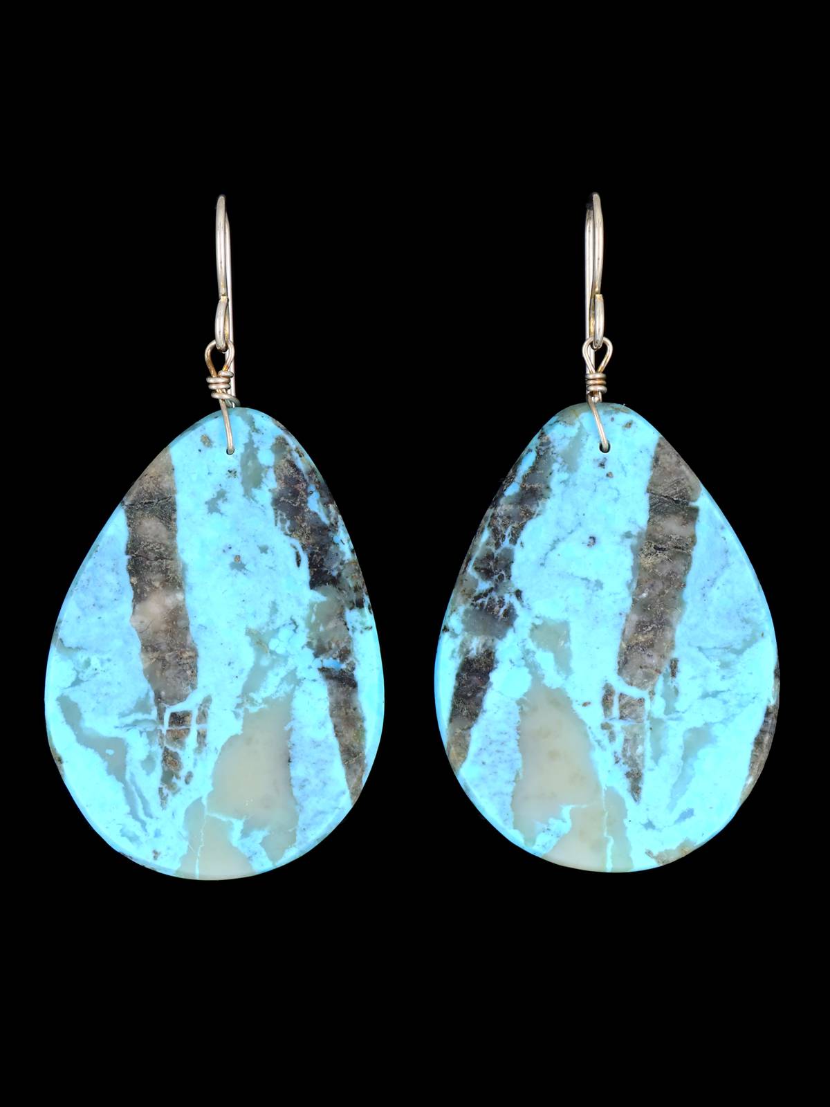 Navajo Turquoise Slab Dangle Earrings - PuebloDirect.com