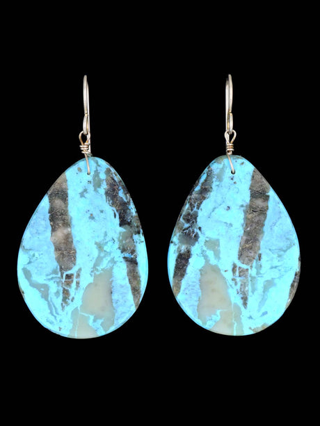 Navajo Turquoise Slab Dangle Earrings - PuebloDirect.com