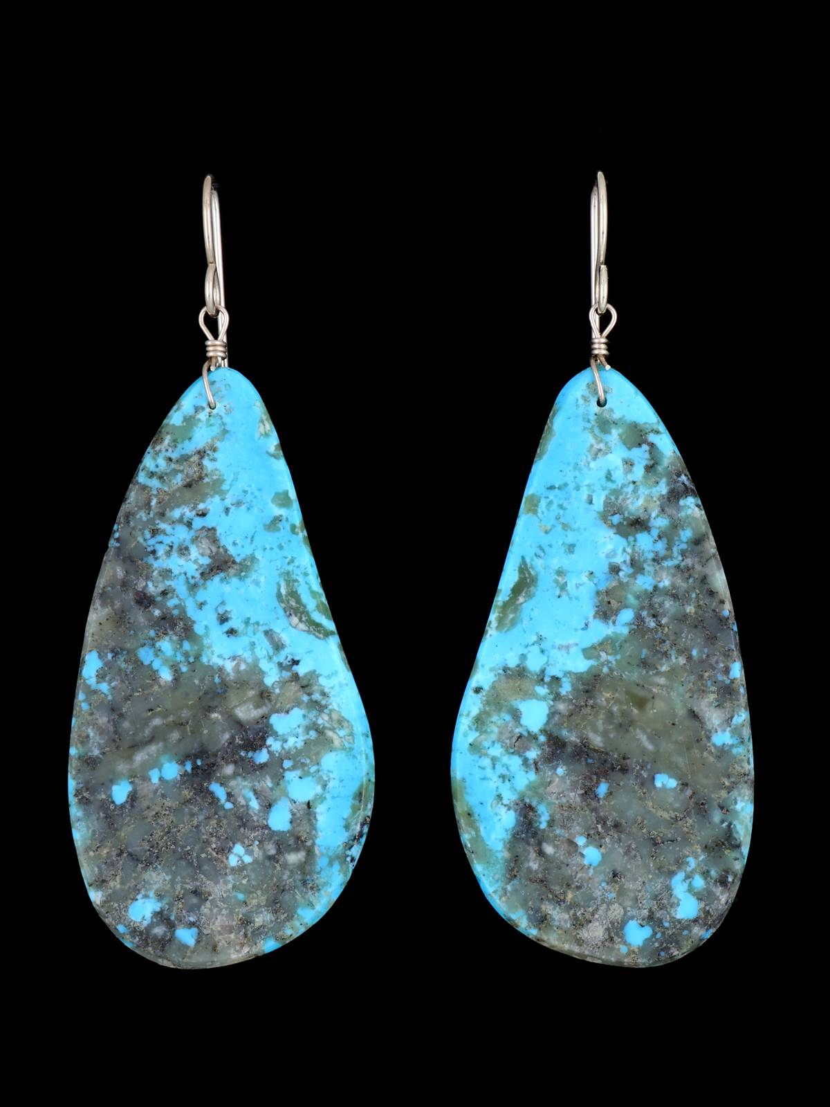 Navajo Turquoise Slab Dangle Earrings - PuebloDirect.com