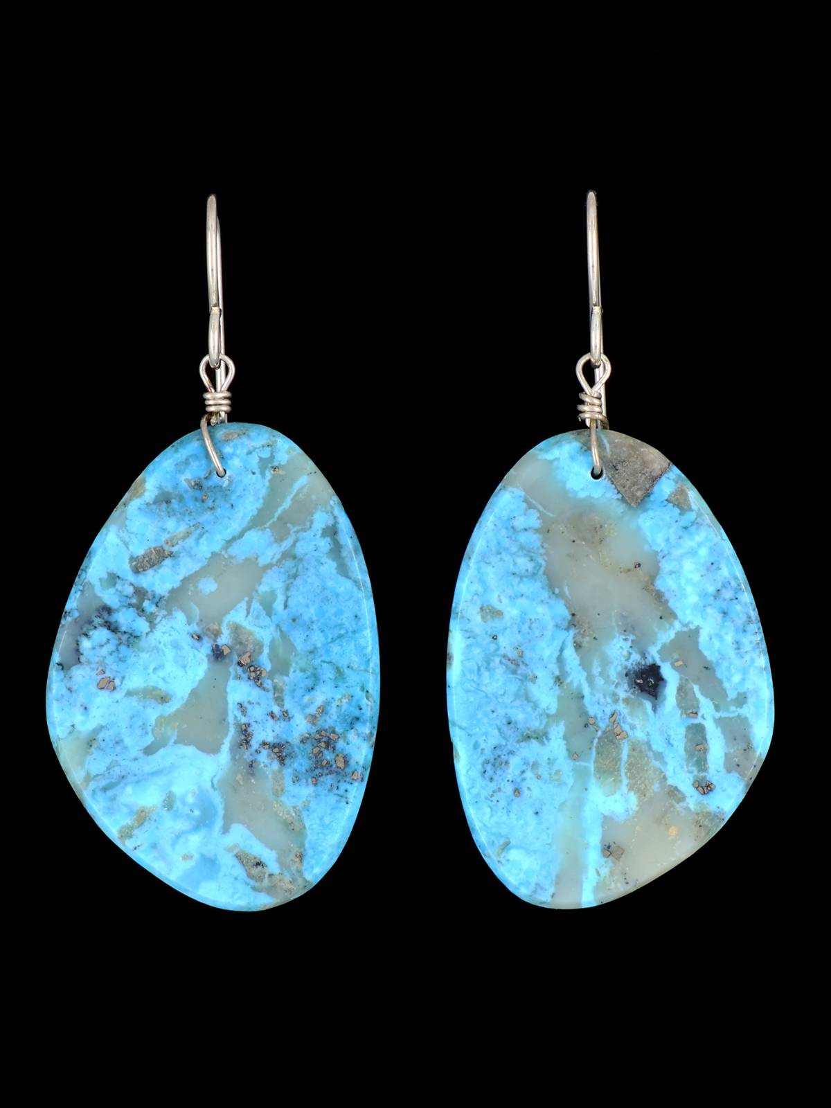 Navajo Turquoise Slab Dangle Earrings - PuebloDirect.com