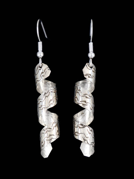 Etched Navajo Sterling Silver Dangle Twist Earrings - PuebloDirect.com