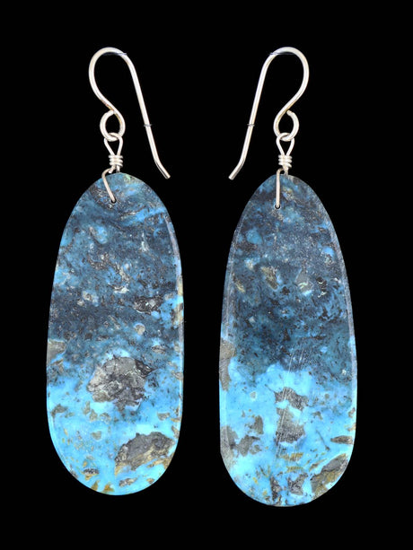Navajo Turquoise Slab Dangle Earrings - PuebloDirect.com