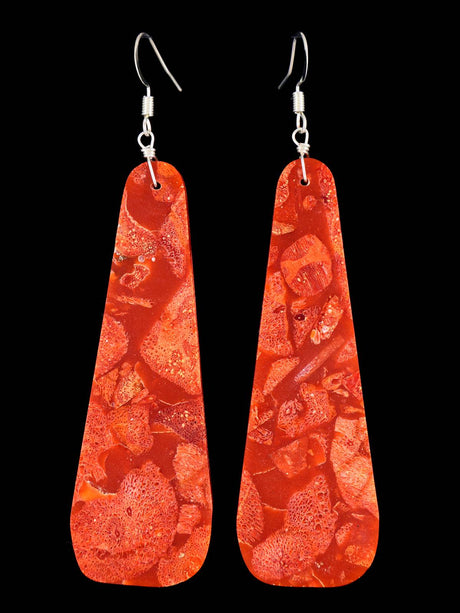 Navajo Apple Coral Slab Earrings - PuebloDirect.com