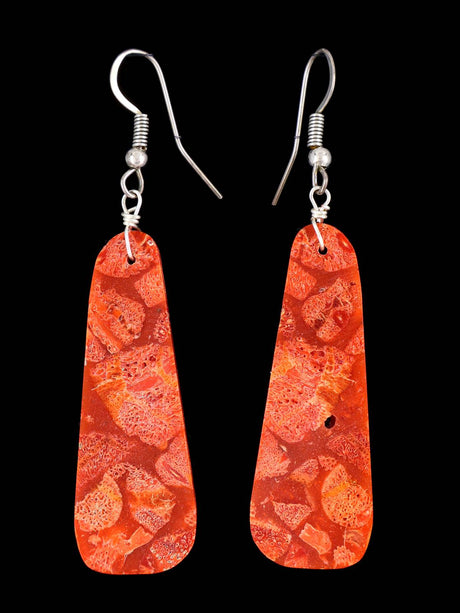 Navajo Apple Coral Slab Earrings - PuebloDirect.com