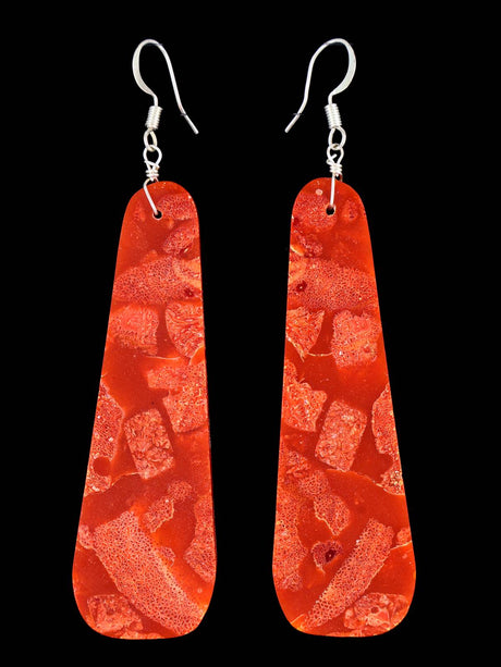 Navajo Apple Coral Slab Earrings - PuebloDirect.com