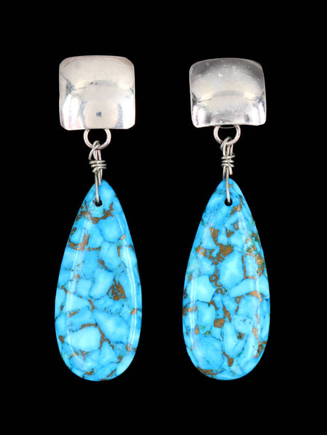 Navajo Turquoise Sterling Silver Post Earrings - PuebloDirect.com