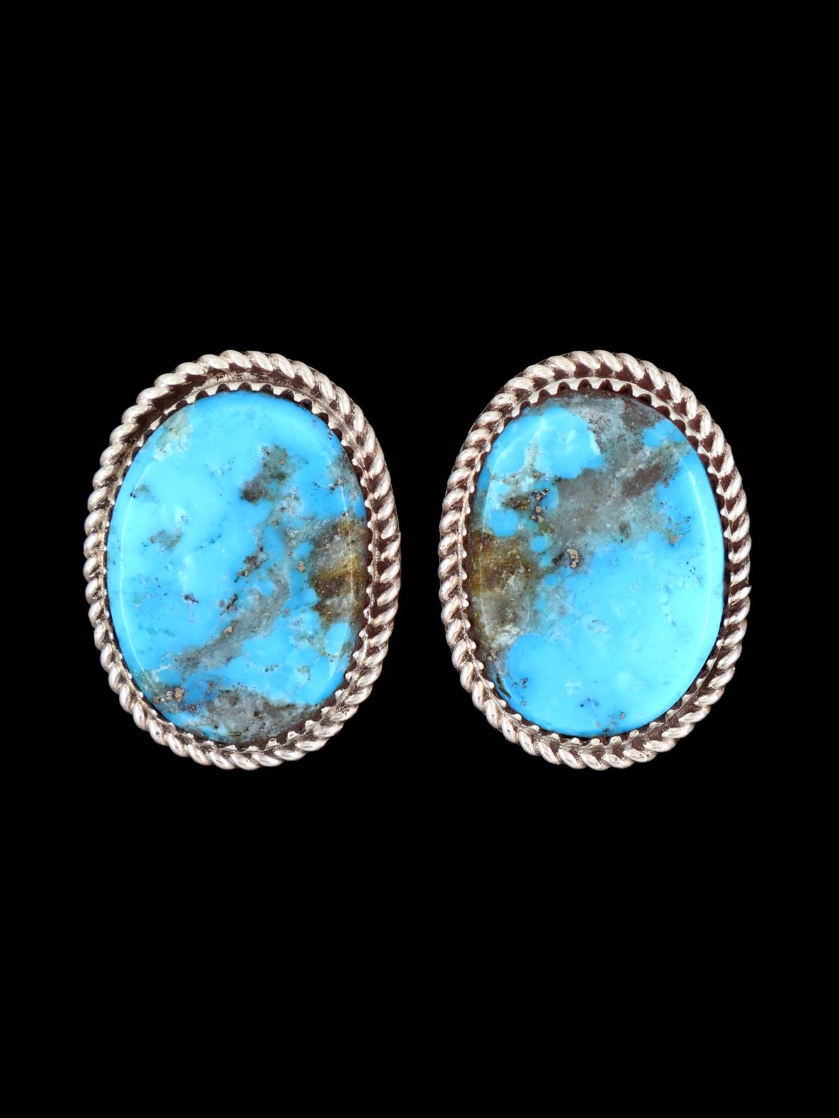 Navajo Turquoise Sterling Silver Post Earrings - PuebloDirect.com