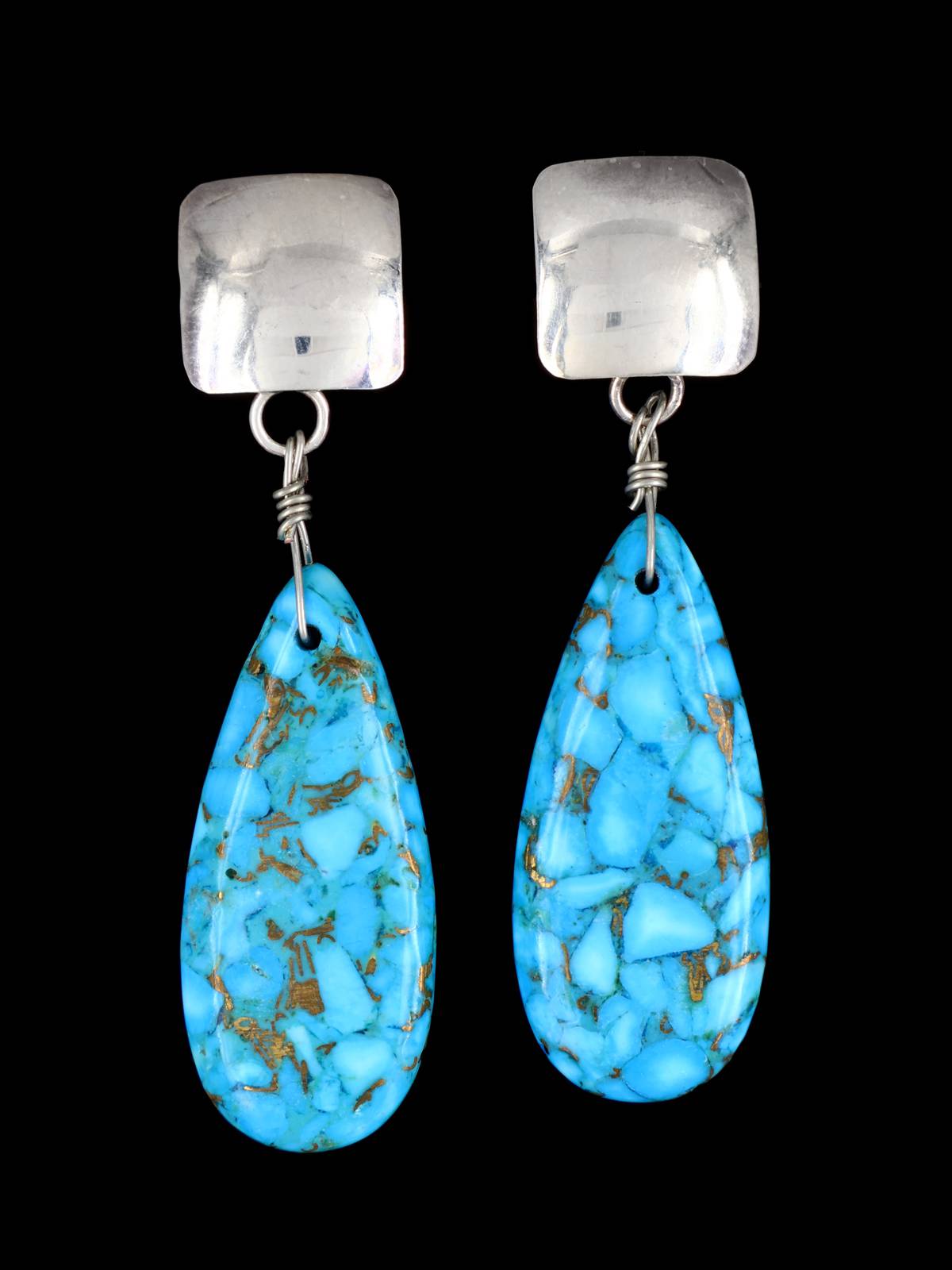 Navajo Turquoise Sterling Silver Post Earrings - PuebloDirect.com
