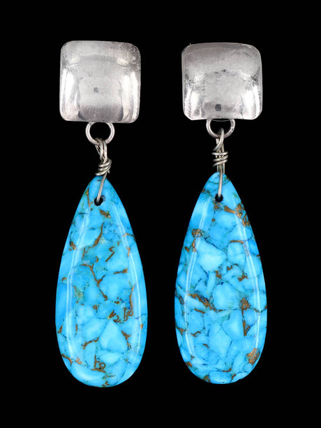 Navajo Turquoise Sterling Silver Post Earrings - PuebloDirect.com