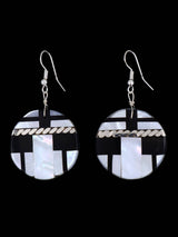 Santo Domingo Inlay Black Jet and Mother of Pearl Mosaic Dangle Earrings - PuebloDirect.com