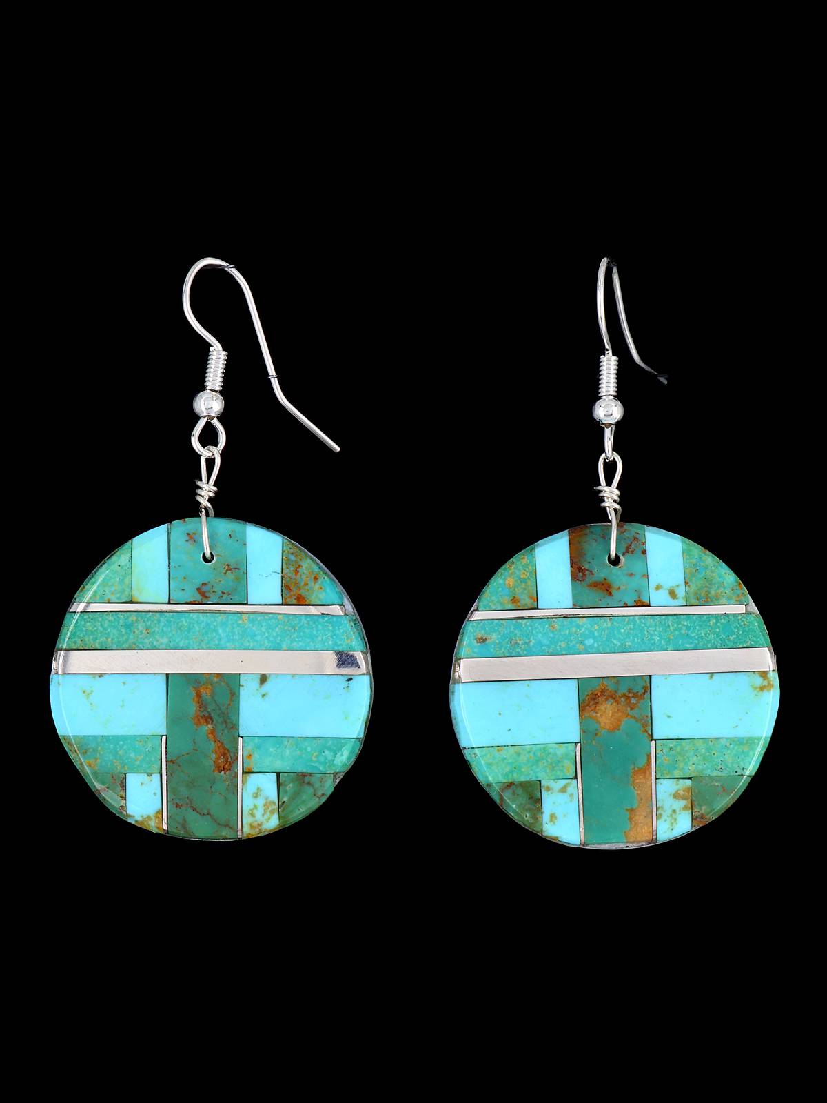 Santo Domingo Inlay Turquoise Mosaic Dangle Earrings - PuebloDirect.com