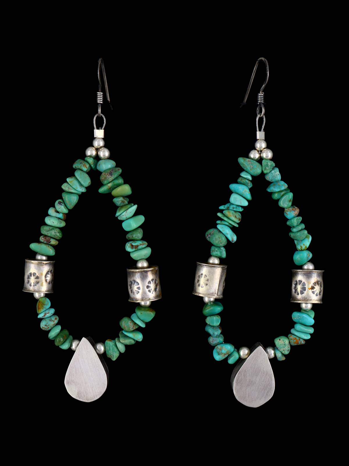 Santo Domingo Turquoise Beaded Dangle Earrings - PuebloDirect.com