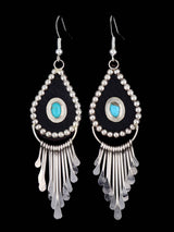 Navajo Sterling Silver Turquoise and Leather Waterfall Dangle Earrings - PuebloDirect.com