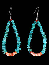 Santo Domingo Beaded Turquoise and Shell Dangle Earrings - PuebloDirect.com