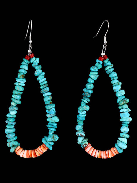 Santo Domingo Beaded Turquoise and Shell Dangle Earrings - PuebloDirect.com