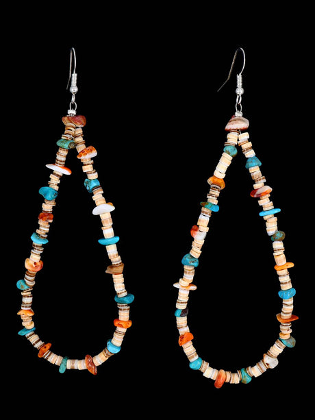 Long Santo Domingo Multistone Beaded Dangle Earrings - PuebloDirect.com