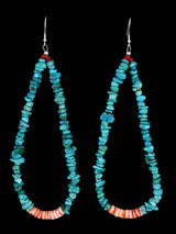 Long Santo Domingo Beaded Turquoise and Shell Dangle Earrings - PuebloDirect.com
