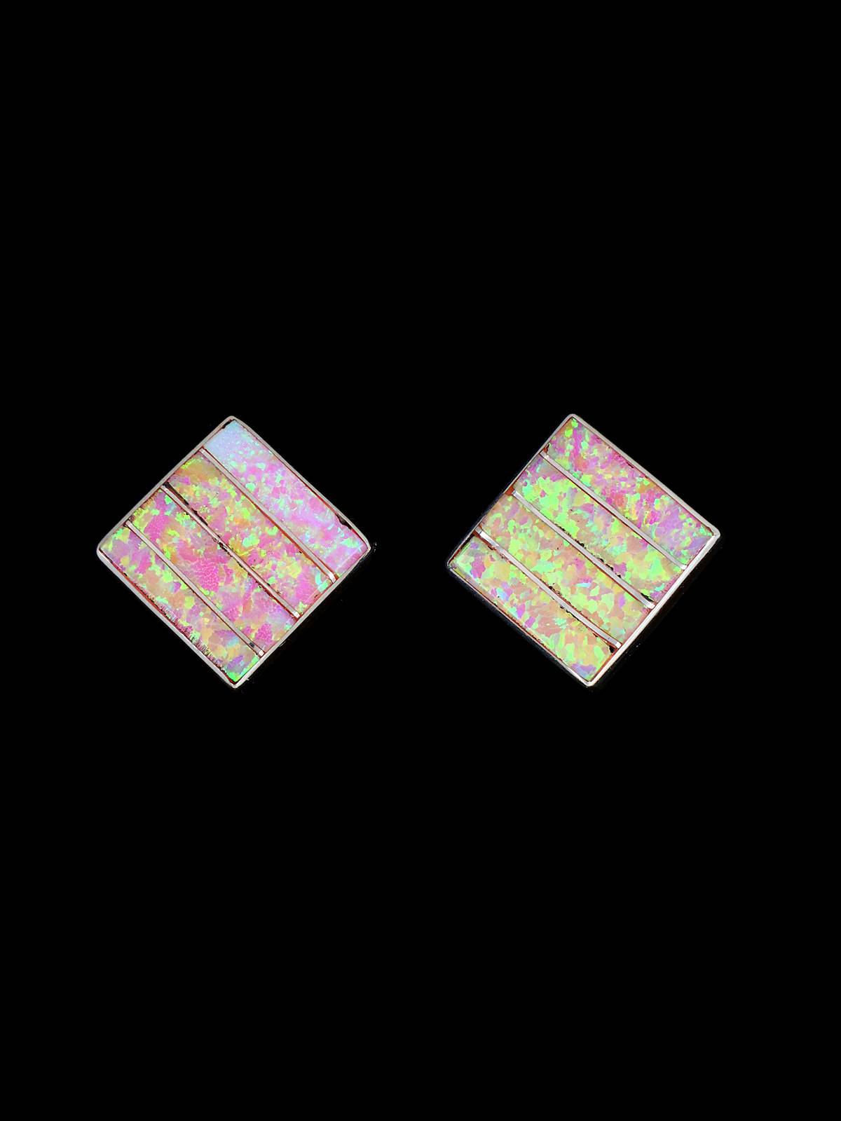 Native American Zuni Inlay Opal Post Earrings - PuebloDirect.com