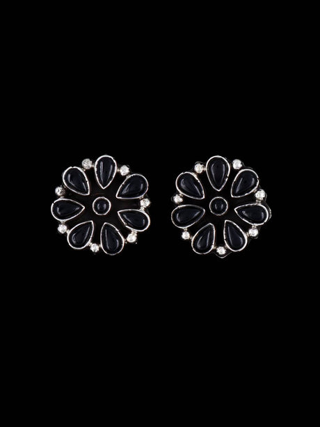 Navajo Black Onyx Sterling Silver Post Earrings - PuebloDirect.com