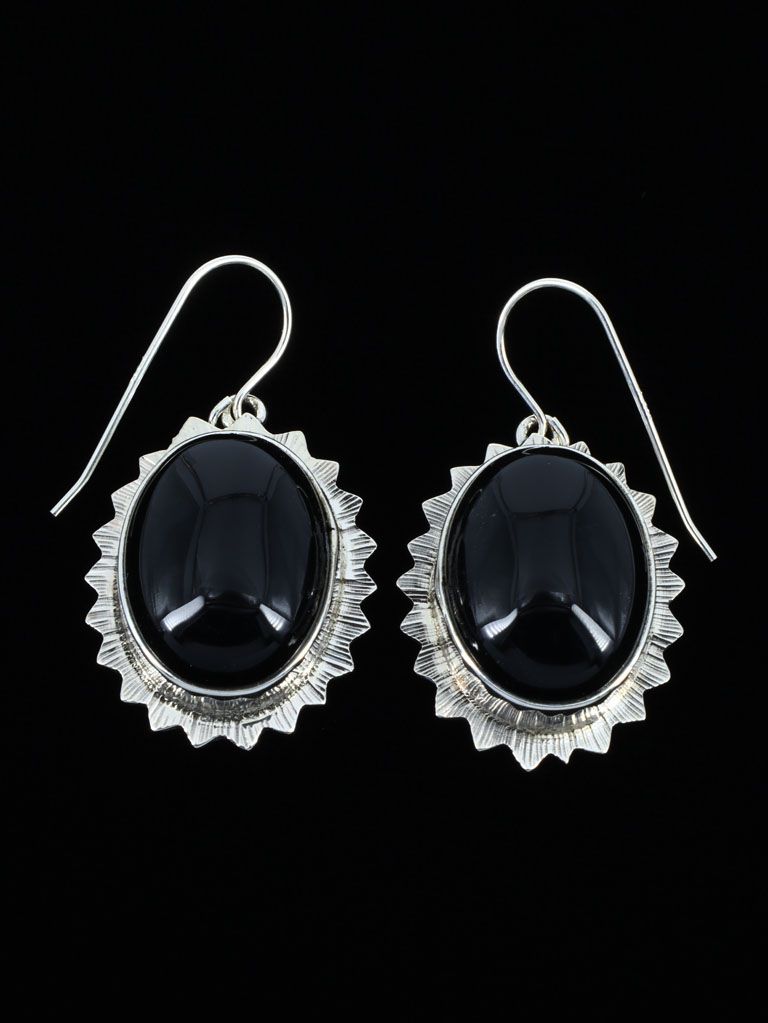Navajo Sterling Silver Black Onyx Dangle Earrings - PuebloDirect.com