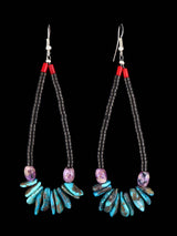 Navajo Turquoise and Jet Beaded Dangle Earrings