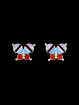 Pink Shell and Turquoise Inlay Butterfly Post Earrings