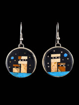 Onyx and Jasper Inlay Pueblo Dangle Earrings