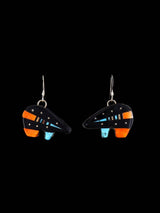 Turquoise and Spiny Oyster Inlay Medicine Bear Dangle Earrings