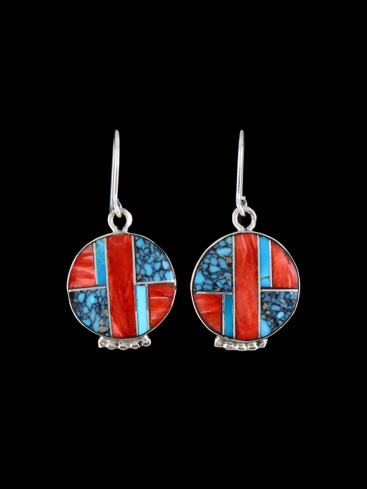 Boucles d’oreilles pendantes avec incrustation de mosaïque turquoise amérindienne