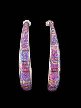 Pink Opalite Zuni Inlay Half Hoop Post Earrings