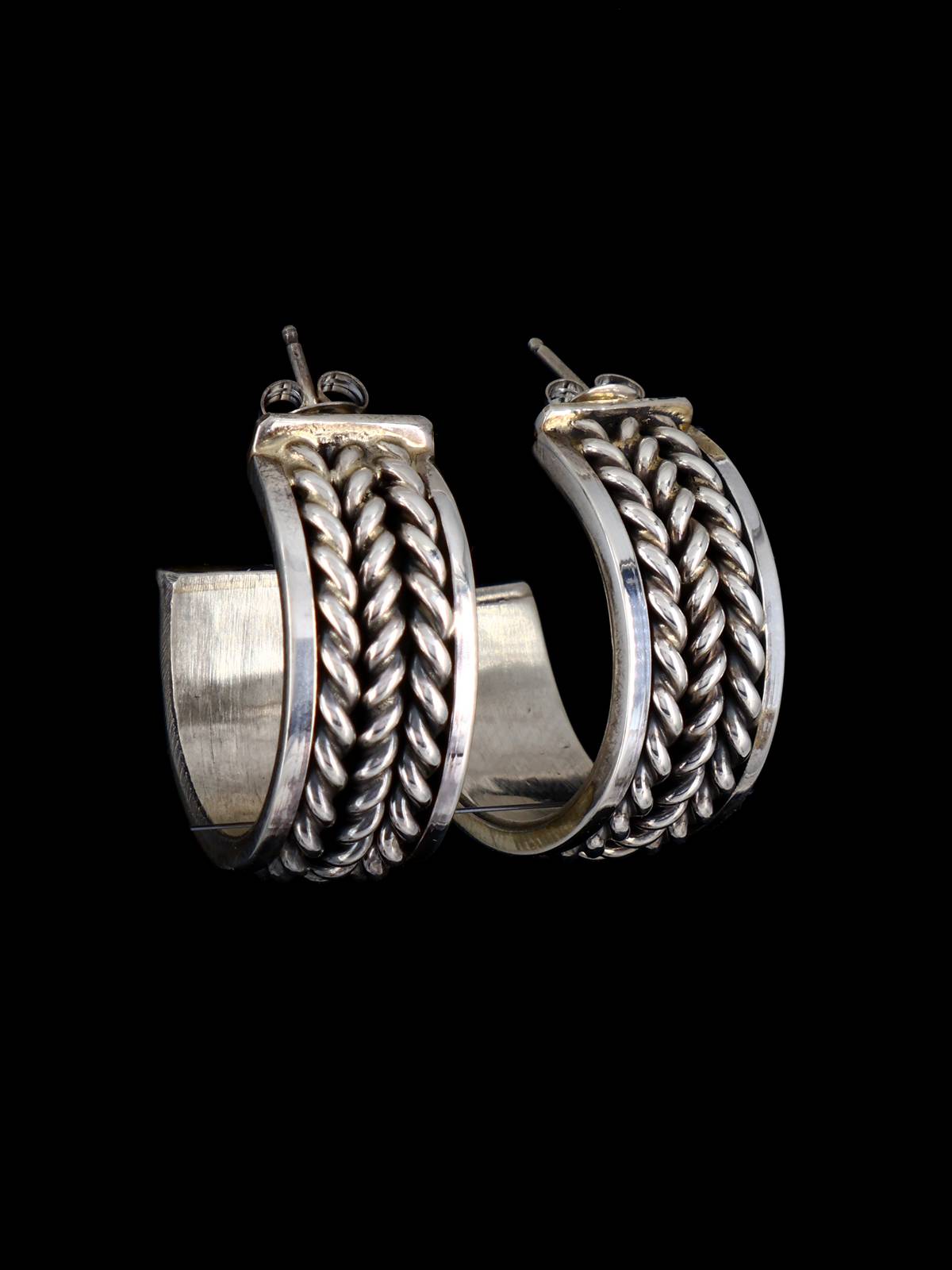 Boucles d'oreilles créoles Navajo en argent sterling avec corde