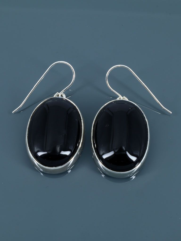 Navajo Sterling Silver Black Onyx Dangle Earrings - PuebloDirect.com
