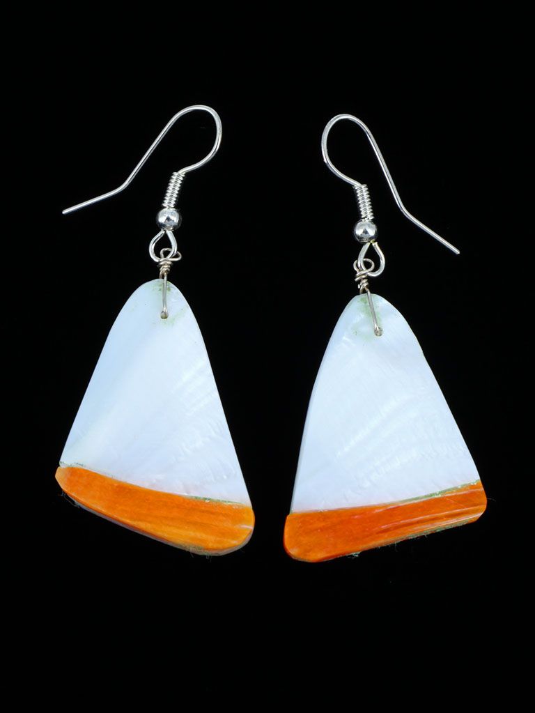Navajo Mother of Pearl and Spiny Oyster Dangle Earrings - PuebloDirect.com